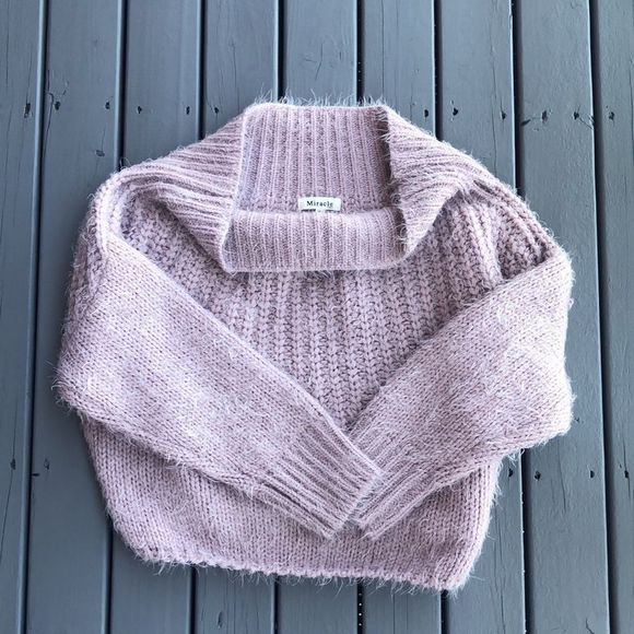 2/$25 🍣 Lilac Soft Cropped Sweater, Size Medium/Large, Off Shoulder, Cowl Neck - Picture 6 of 8
